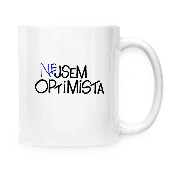Hrnek malý bílý s potiskem Nejsem optimista