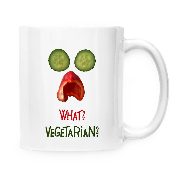 Hrnek malý bílý s potiskem What? Vegetarian? 